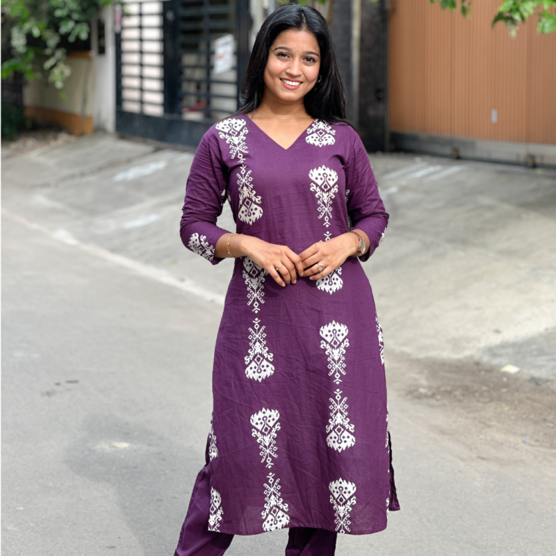 Purple Printed Kurta Pant Set for Women | Stylish Ethnic Wear